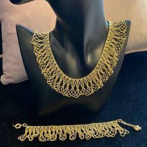 Vintage mesh 24 k gold plated statement necklace set